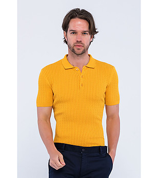 Мъжка блуза с якичка от фино плетиво в цвят горчица Herbert снимка