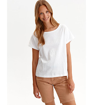 Дамска памучна тениска в бяло Letta снимка