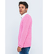 Розов памучен мъжки пуловер с плетеници Tommy-2 снимка