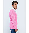 Розов памучен мъжки пуловер с плетеници Tommy-3 снимка