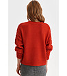 Дамски пуловер с плетеници в червен нюанс-1 снимка