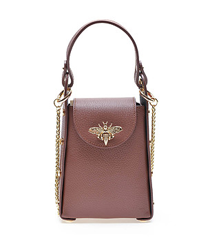 Кафява кожена чанта за телефон Caris снимка