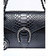 Черна дамска кожена чанта със змийски релеф Rikita-2 снимка