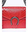 Червена дамска кожена чанта със змийски релеф Rikita-2 снимка