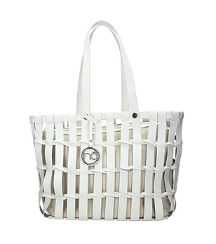 Дамска чанта в бяло със светлобежов несесер Giana снимка