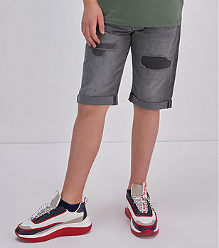 Памучни сиви детски къси панталони от деним Ethan снимка