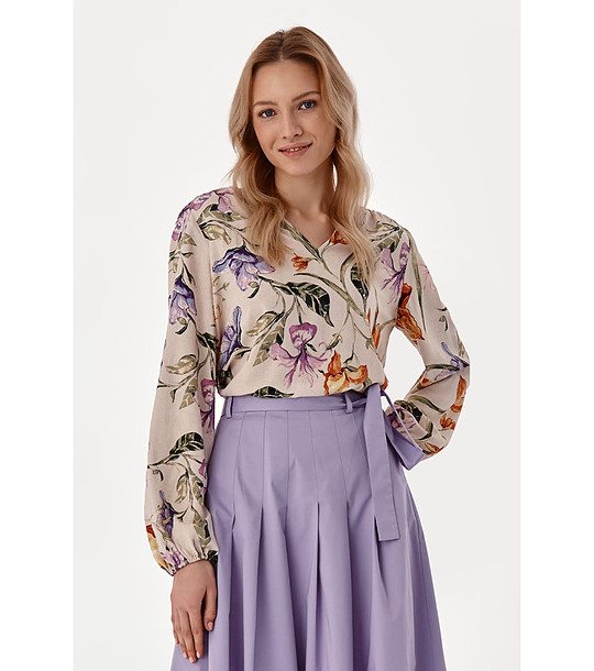 Бежова дамска блуза с флорален принт Magnolia снимка