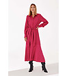 Дълга рокля с текстилен колан в розов цвят Matylda-0 снимка