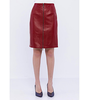 Червена кожена пола с цип Mia снимка
