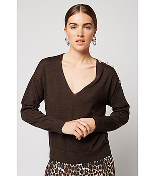 Дамски вълнен пуловер в тъмнокафяво Zina снимка
