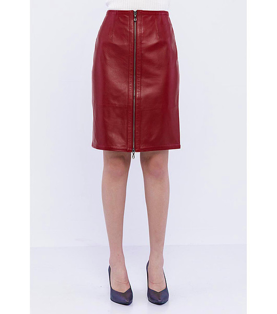 Червена кожена пола с цип Mia снимка