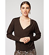 Дамски вълнен пуловер в тъмнокафяво Zina-0 снимка
