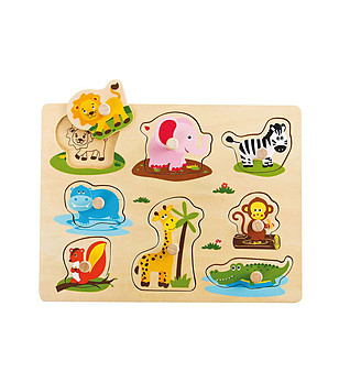 Дървен пъзел с дръжки и подсказки Сафари снимка