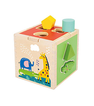 Дървен сортер с цветни форми и животни снимка