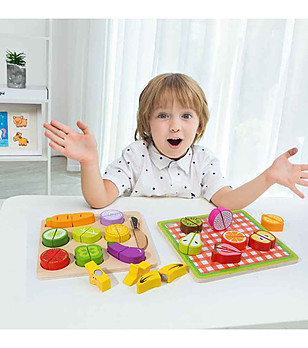 Дървени зеленчуци за рязане с табличка 18 части снимка