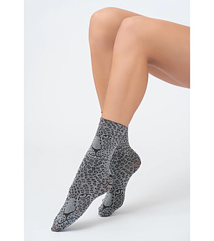 Сиви дамски чорапи с животински принт Wild Cat снимка
