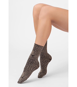 Дамски чорапи с животински принт Wild Cat в кафяви нюанси снимка