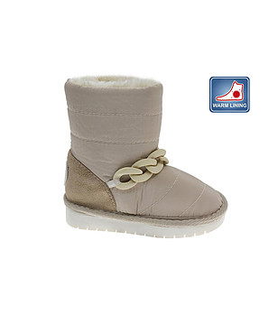 Бежови детски топли боти с декоративна верижка снимка
