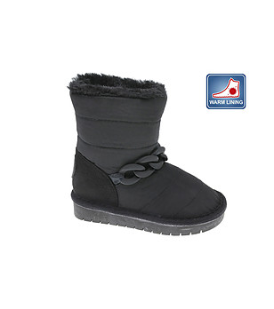 Черни детски топли боти с декоративна верижка снимка