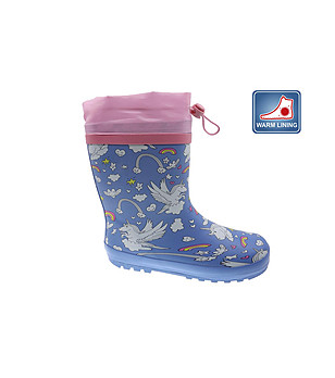 Сини детски топли гумени ботуши с принт еднорози снимка