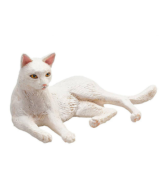 Малка фигурка на легнала бяла Котка снимка