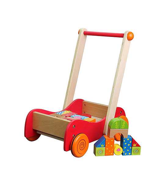 Дървена количка за прохождане с конструктор 30 части снимка
