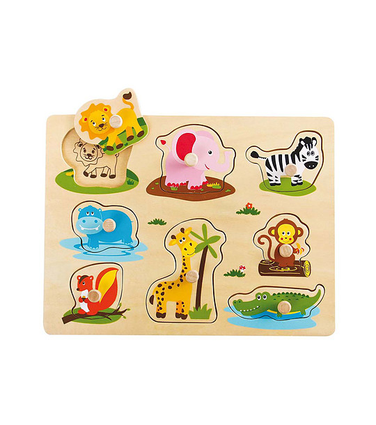 Дървен пъзел с дръжки и подсказки Сафари снимка