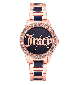 Дамски часовник в розовозлатисто и черно с камъчета снимка