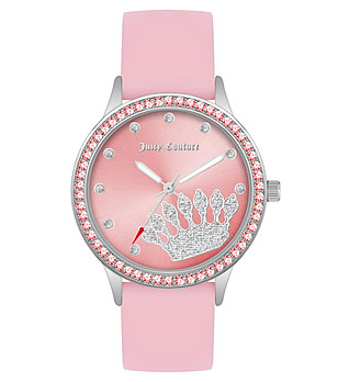 Дамски часовник в розово и сребристо с камъчета снимка