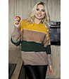 Мек пуловер в цвят горчица, капучино и тъмнозелено Tina-0 снимка