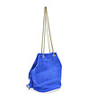 Синя дамска кожена чанта естествен велур с ресни Via-2 снимка