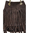 Кафява дамска кожена чанта естествен велур с ресни Via-3 снимка