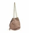 Дамска кожена чанта в цвят таупе с ресни Via-2 снимка