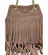 Дамска кожена чанта в цвят таупе с ресни Via-3 снимка