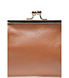 Дамска клъч чанта от естествена кожа в цвят коняк Oliana-3 снимка