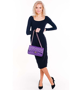 Лилава дамска чанта от естествена кожа Iva снимка