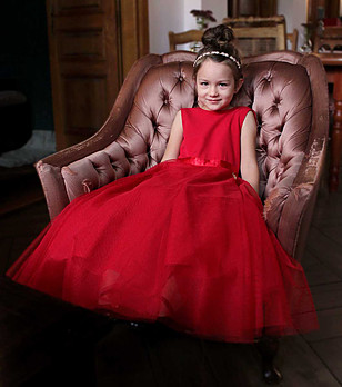 Детска червена рокля с тюл Tina снимка