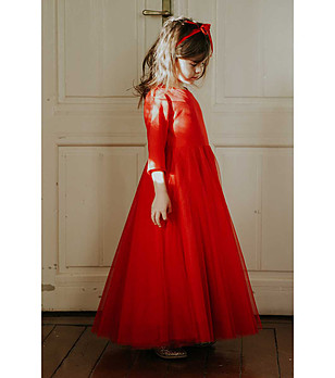 Дълга официална детска червена рокля с тюл Salvena снимка