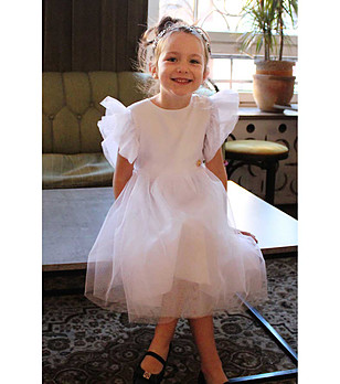Бяла детска рокля с тюл Lily снимка