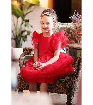 Червена детска рокля с тюл Karimа снимка