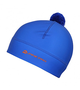 Unisex шапка в син цвят с помпон снимка