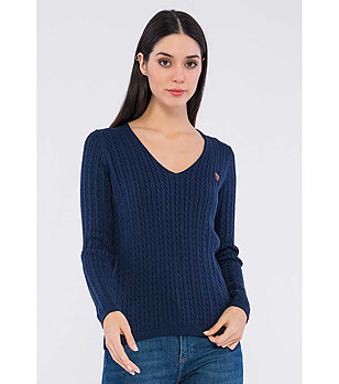 Дамски памучен тъмносин пуловер Lina снимка