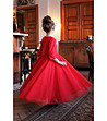 Дълга официална детска червена рокля с тюл Salvena-3 снимка