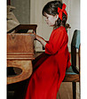 Дълга официална детска червена рокля с тюл Salvena-4 снимка