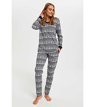 Памучна дамска пижама в бяло и тъмносиньо Alaska снимка