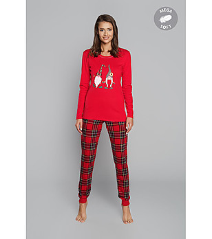 Дамска памучна пижама в червено с щампа джуджета Santa снимка