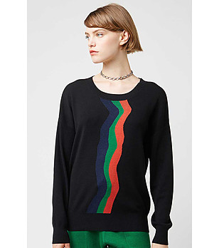 Дамски пуловер в черен цвят с контрастни линии Jaci снимка
