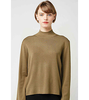 Дамски пуловер в нюанс цвят каки с висока яка Мali снимка