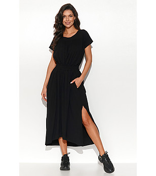 Асиметрична памучна рокля в черно Zana снимка