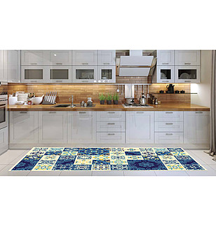 Пътека с принт в тъмносиньо и екрю 180х52 см снимка